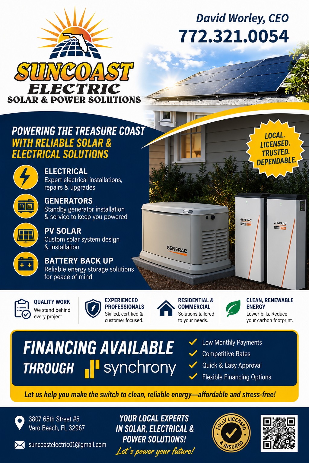 Suncoast Electric Solar and Power Solutions — services, financing, and contact information